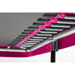 Detailaufnahme Federn und Rahmen des pinken Salta Comfort Trampolins.