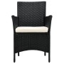 Schwarzer Polyrattan Gartenstuhl mit beigem Sitzkissen, Teil des Balkon Sets Bayamo.