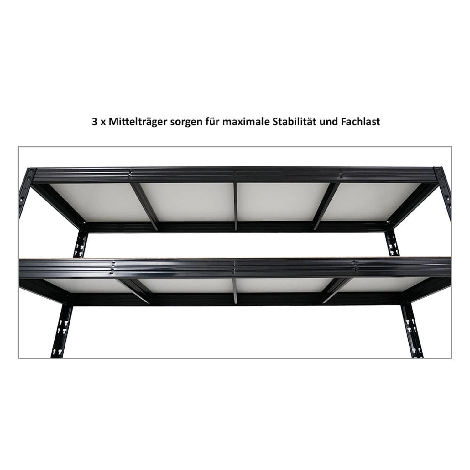 PROREGAL Profi Schwerlastregal Rhino HxBxT 200x200x60cm 4 Melamin-Ebenen 16mm Fachlast 500kg Schwarz Stecksystem Lagerregal Steckregal_4