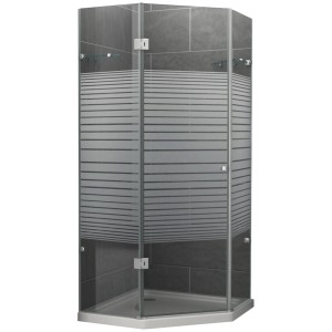 5-Eck Komplettdusche mit Streifenmuster, 100x100 cm, mit Duschwanne. Modernes Design für Ihr Bad.