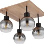 Moderne Globo Deckenleuchte Moitas mit 4 Rauchglas-Lampen und schwarzem Metallrahmen.