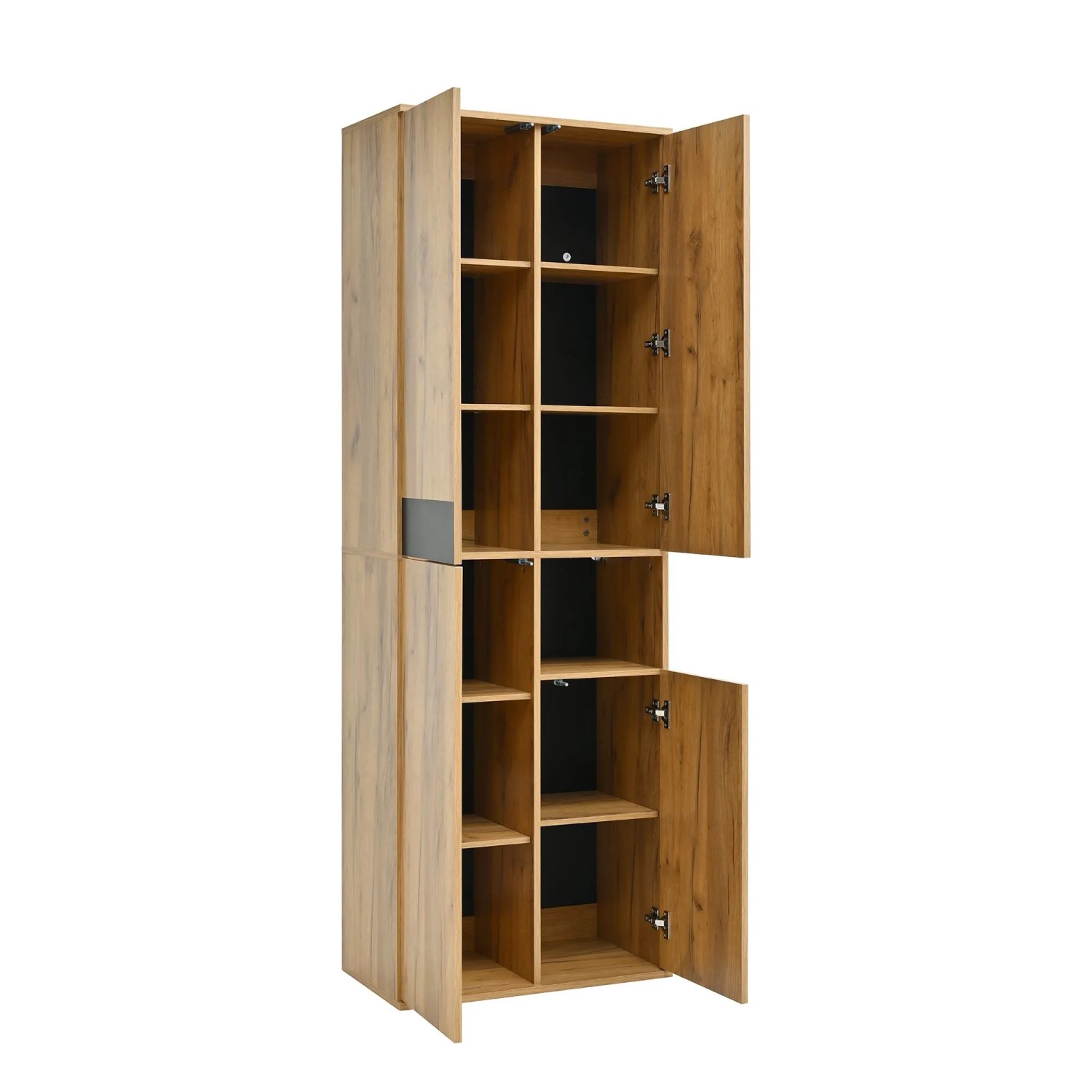 okwish Hochschrank mit Spiegel Türen Offenem Staufach Wohnzimmer 65x35x190cm Natur