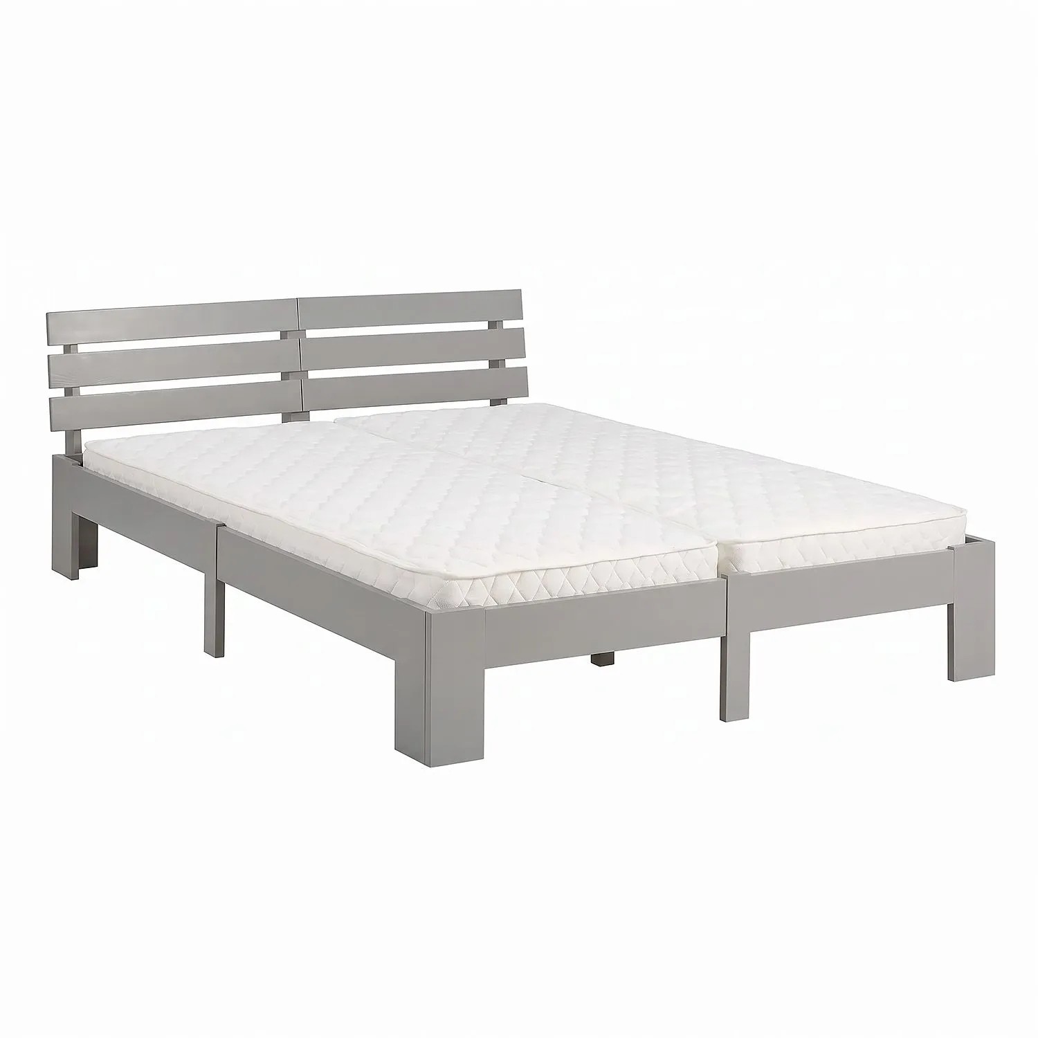 Homestyle4u Holzbett 180x200 mit Federkernmatratze in Grau 3337