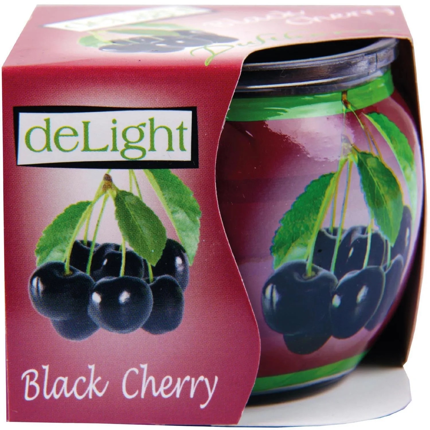 HS Candle Duftkerze Black Cherry im Glas mit Kirsch-Motiv. Raumduft für entspannte Atmosphäre.