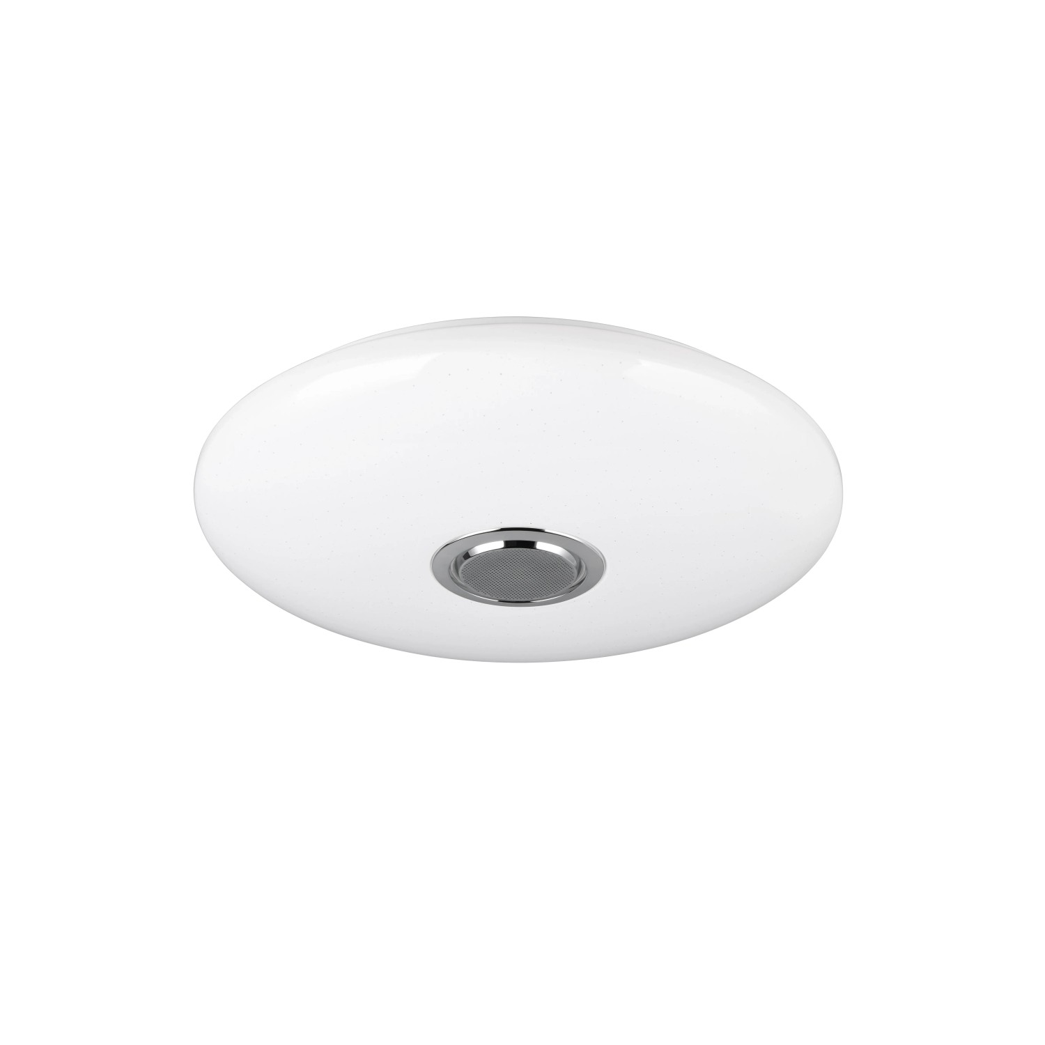 Weiße Reality LED Deckenleuchte Musica mit Bluetooth Lautsprecher, 58 cm Durchmesser.