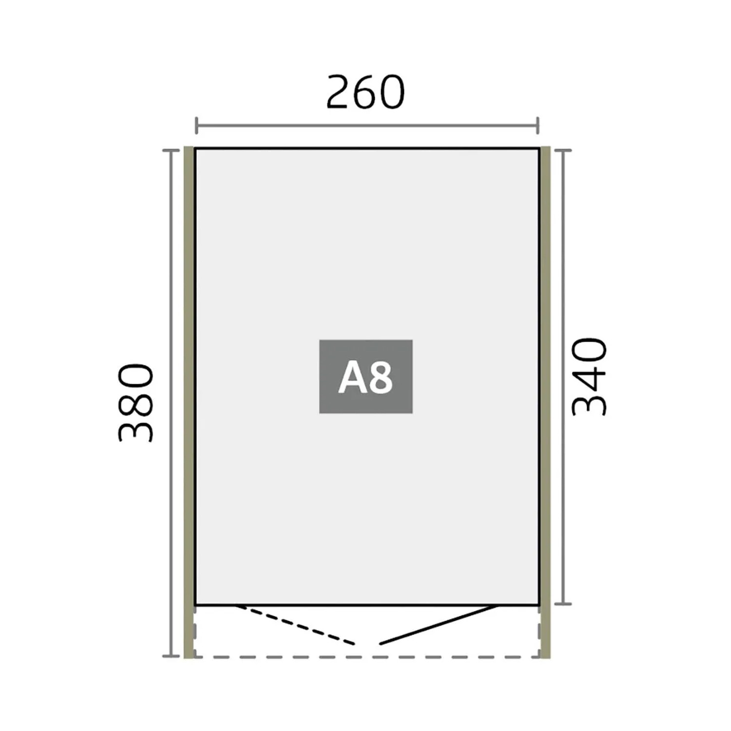 Grundriss Biohort Metall-Gerätehaus AvantGarde A8 mit Maßen 260x380 cm und Doppeltür.