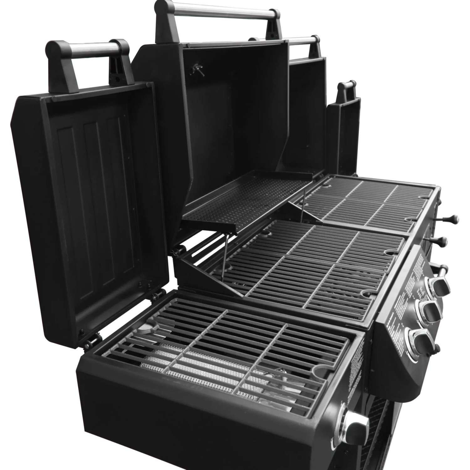 El Fuego Arizona Kombigrill, 3 Brenner, Seitenbrenner, Schwarz. Gas- und Holzkohlegrill mit Smoker.