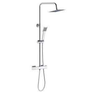 AICA Thermostat Duschsystem Verchromt Mit Quadratischer Regendusche Und Handbrause