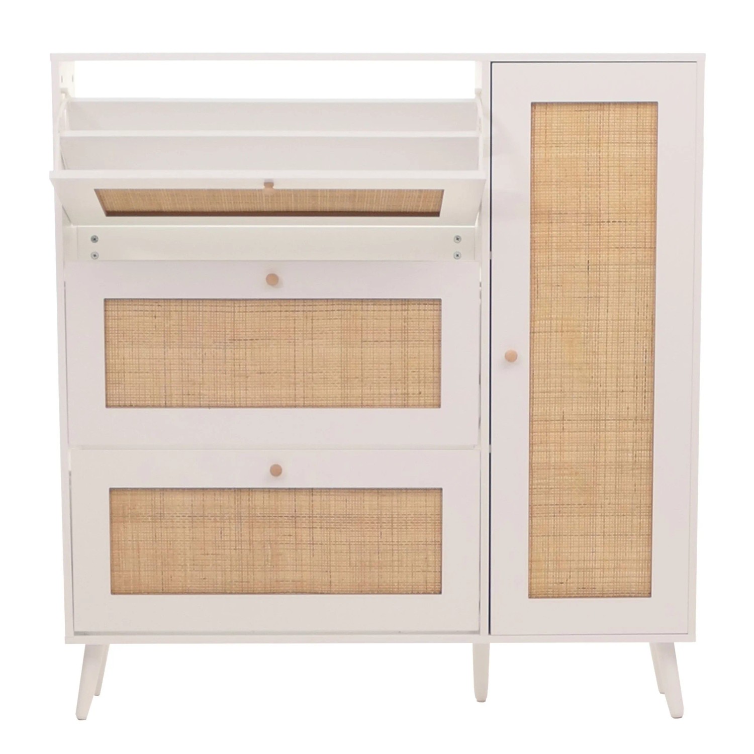 MCW Rattan-Schuhkipper M37 127x120x24cm Holz Melamin Weiß