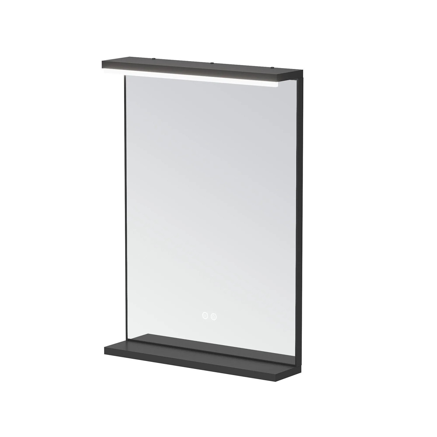 Aquabatos LED Badezimmerspiegel Badspiegel mit Beleuchtung Wandspiegel mit Ablage Mattschwarzer Aluminiumrahmen 50cm x 70cm x 11cm Antibeschlag