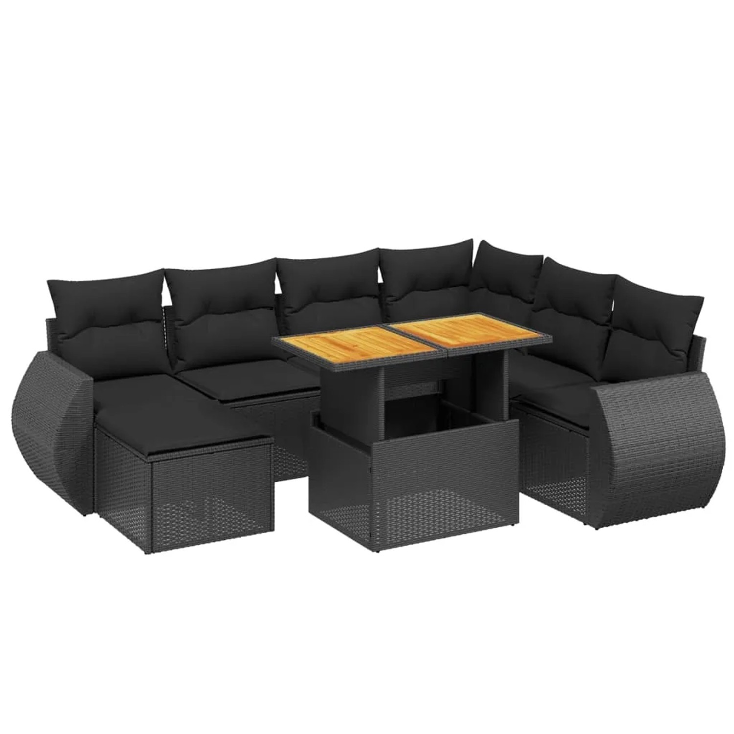 vidaXL 8-Tlg Garten-Sofagarnitur mit Kissen Schwarz Poly Rattan 3275827