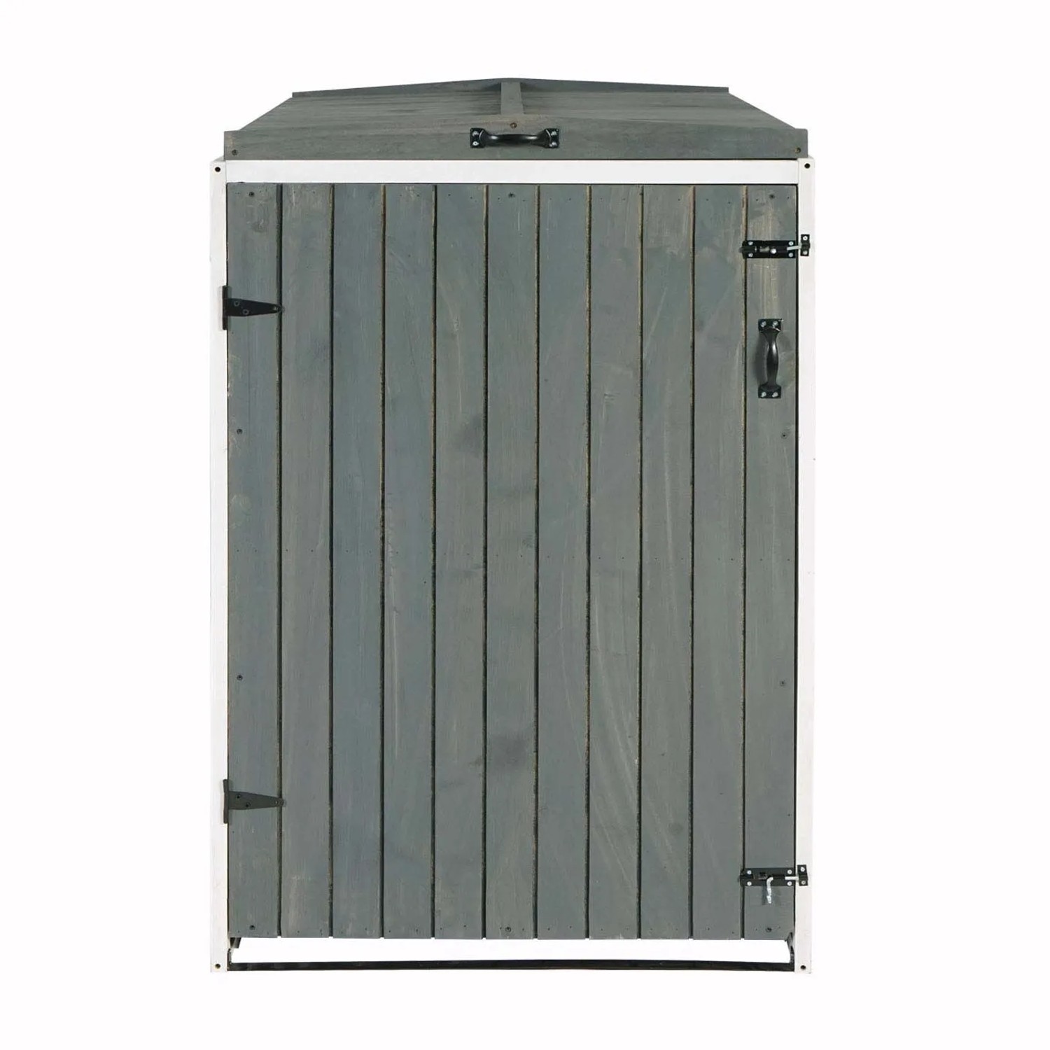 Proregal XL Mülltonnenbox für 1-2 Tonnen, grau-weiße Holzverkleidung, abschließbar.