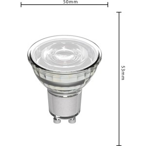 GU10 LED Spot MR16, 4W, klares Glas, warmweißes Licht. Dimmbares Leuchtmittel für Wohnräume.