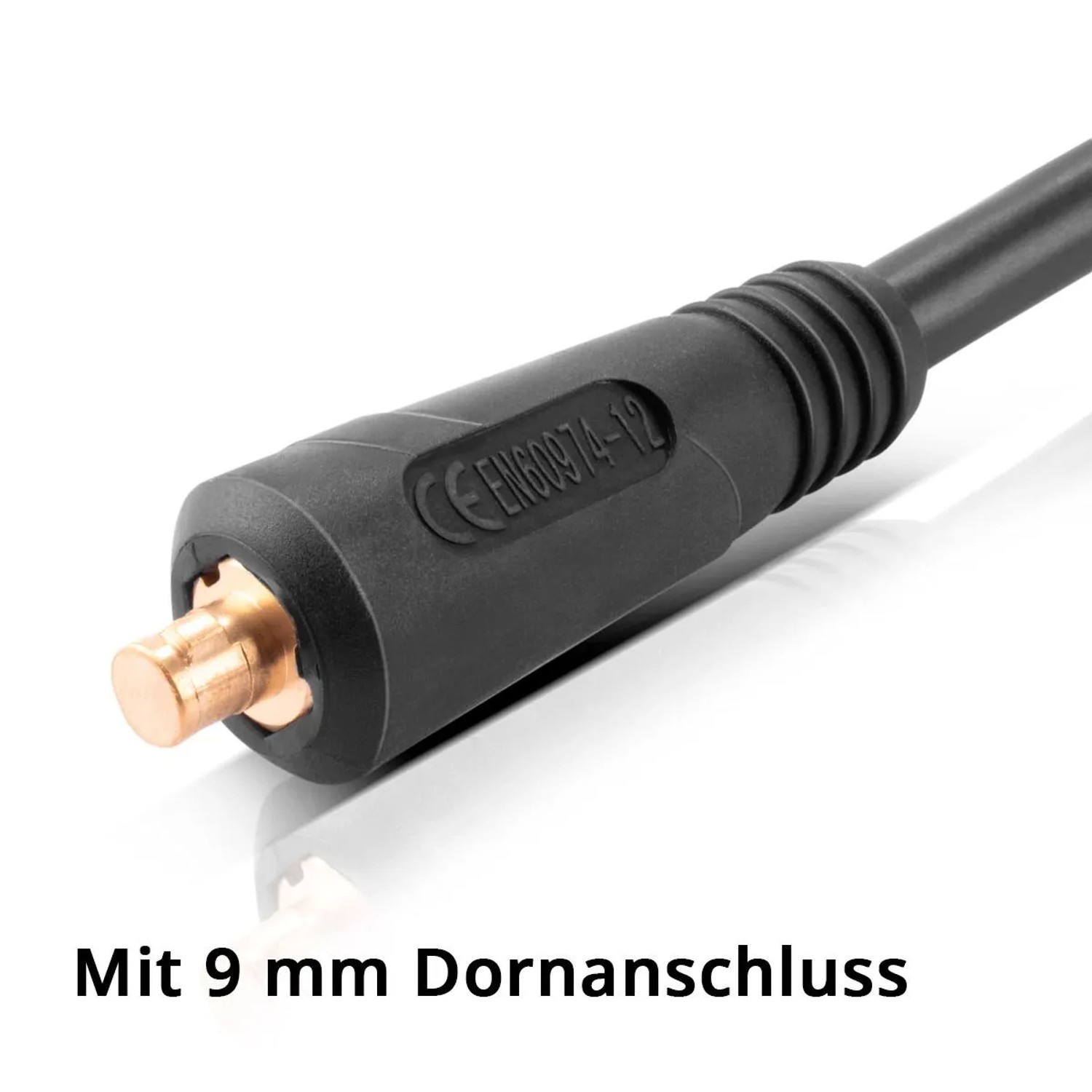 Detailansicht des 9 mm Dornanschlusses am STAHLWERK MMA ARC Schweißkabel. Zubehör für Schweißgeräte.