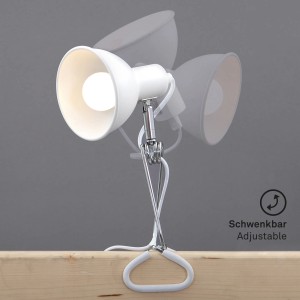 Weiße Briloner Klemmleuchte mit Kabelschalter, flexible Leselampe für Regale und Tische.