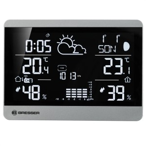 Bresser ClimateTemp NDH-NEO Funk-Wetterstation in Silber-Schwarz mit digitaler Anzeige von Wetterdaten.