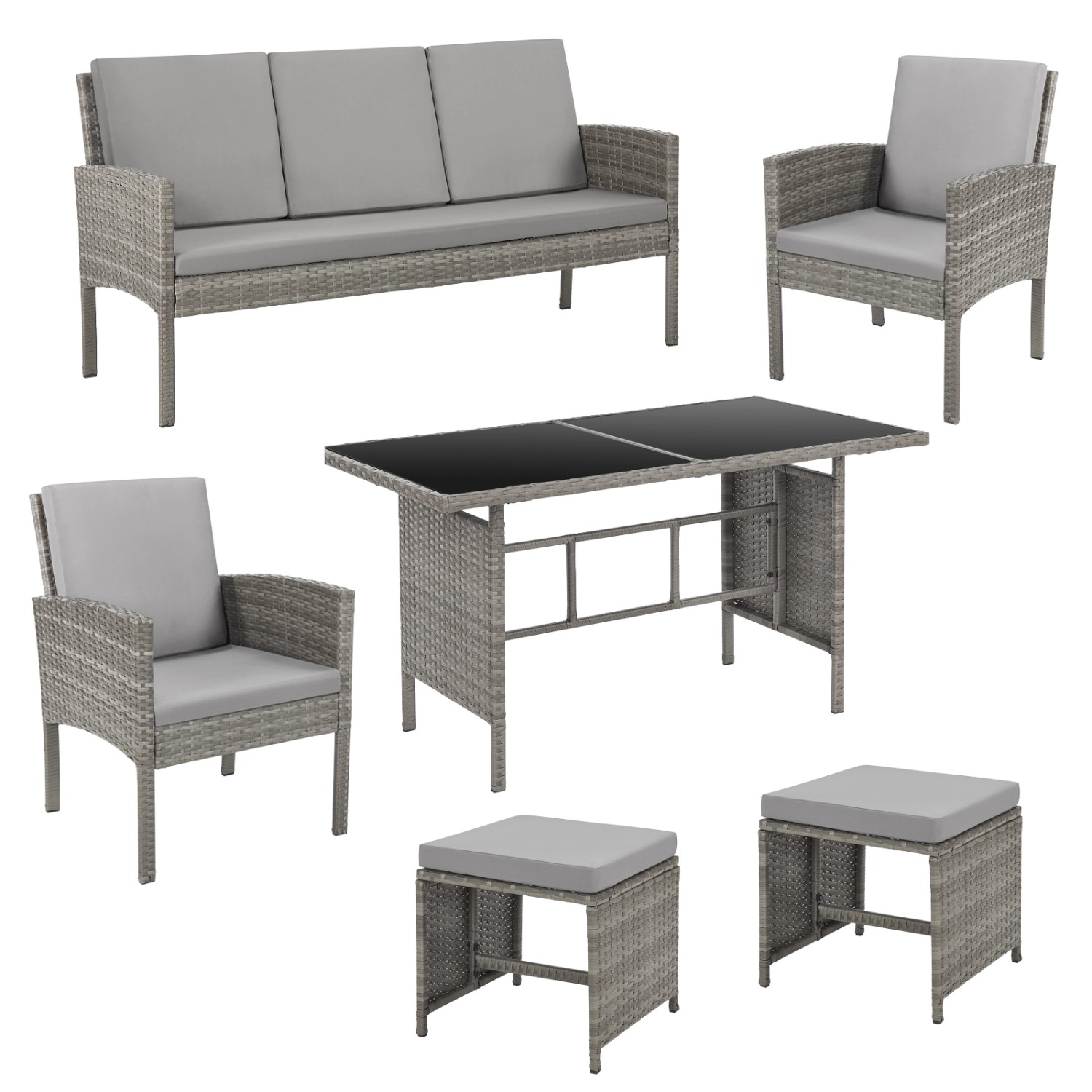 Svita Denver Polyrattan Gartenmöbel Set Essgruppe Lounge Esstisch Grau günstig online kaufen