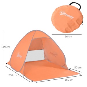 Orangefarbene Outsunny Strandmuschel aus Polyester mit Tragetasche, Maße 200x150x119 cm.