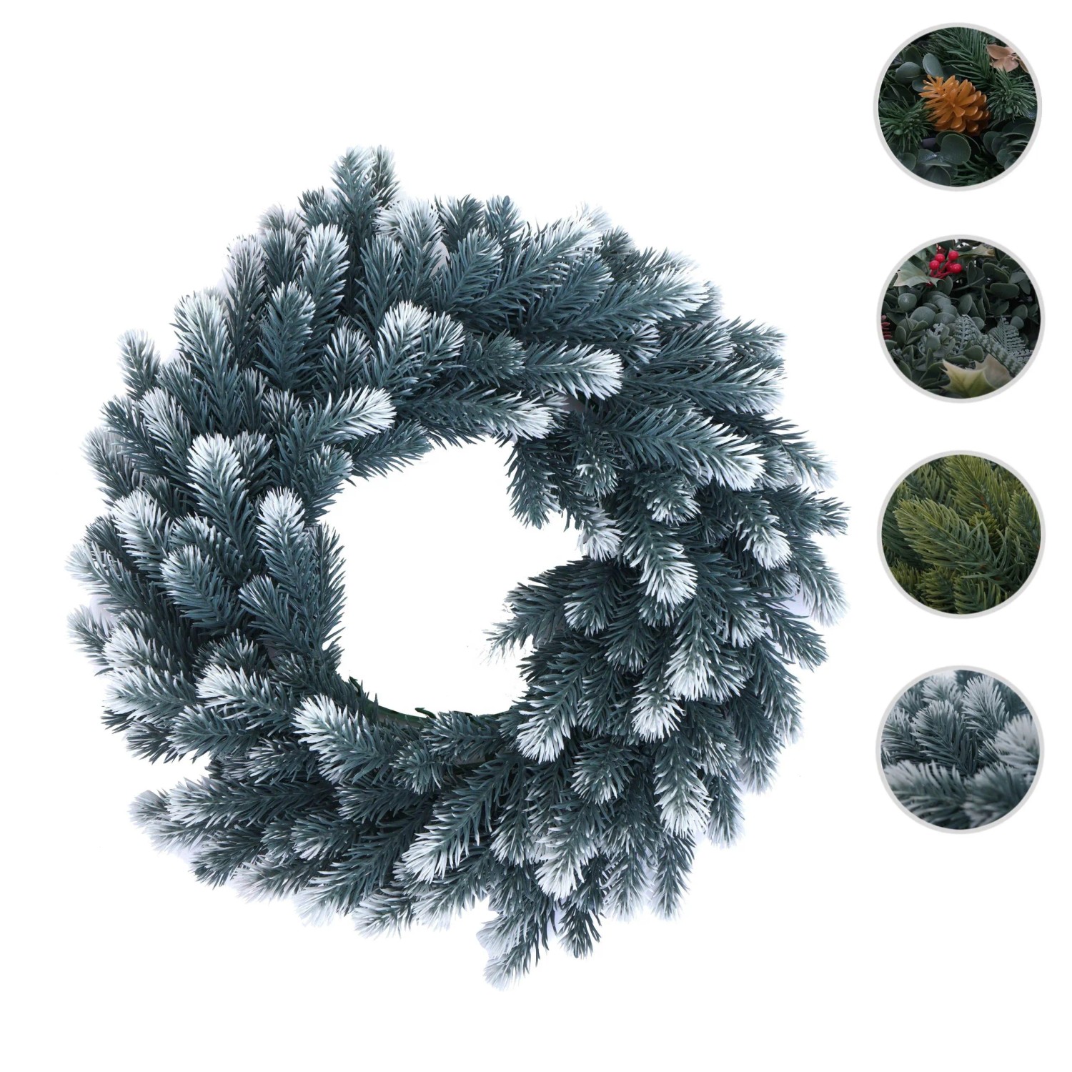 Künstlicher Tannen-Kranz mit Schnee, Ø 45cm, für Weihnachtsdekoration. Ideal als Türkranz oder Tischkranz mit Kerzenhaltern.