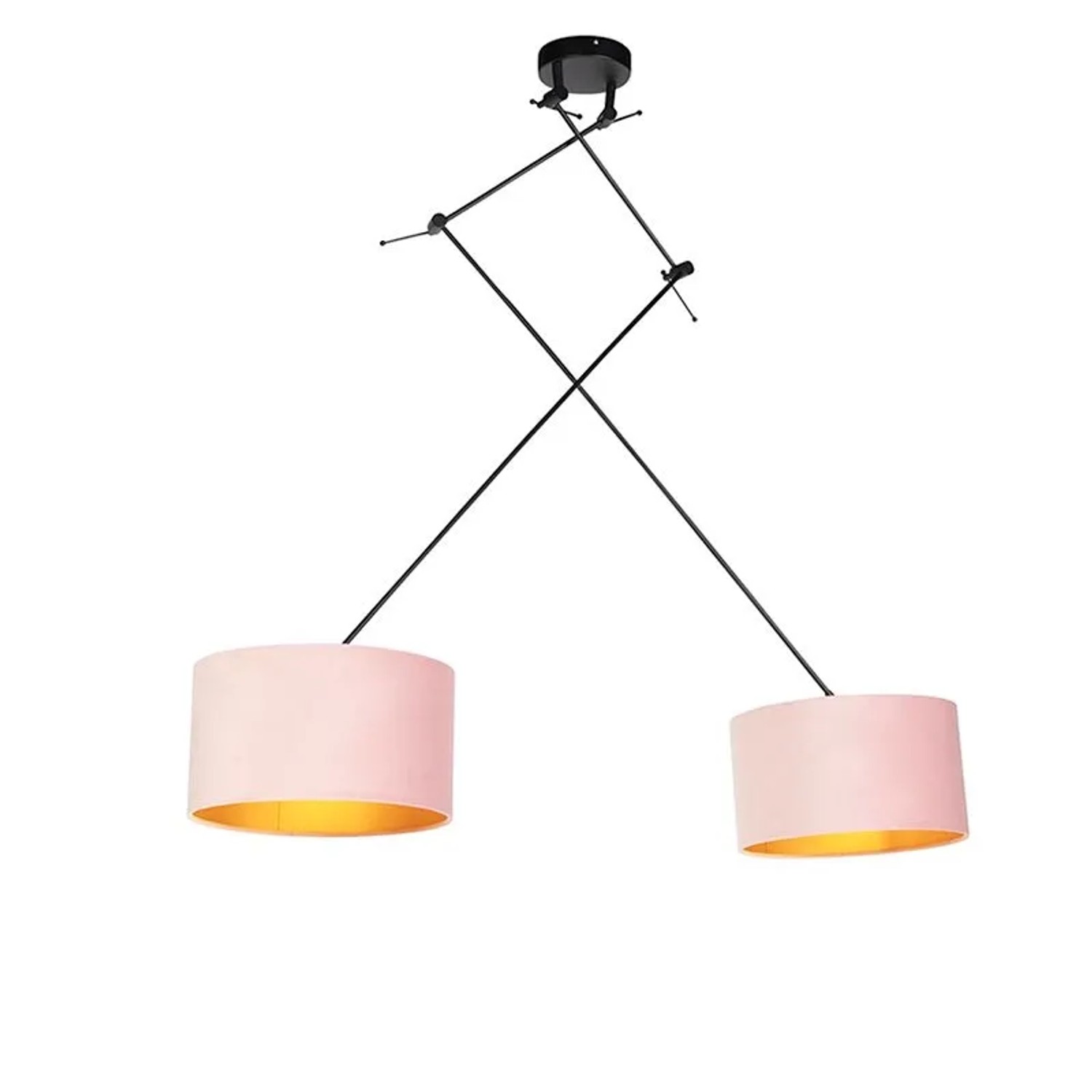 QAZQA Hängelampe mit Samtschirmen Rosa mit Gold 35 cm Blitz II Schwarz