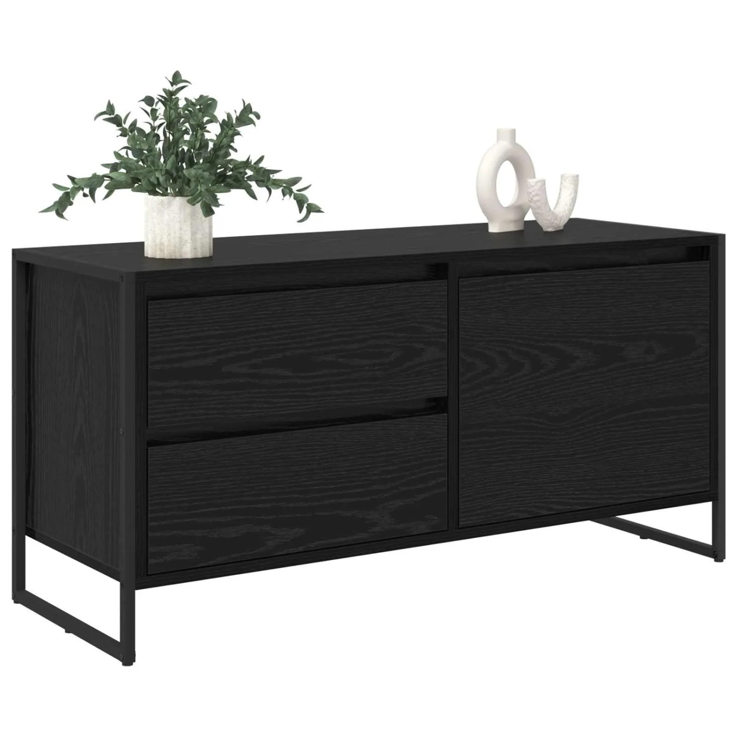 vidaXL TV-Schrank, schwarz, Eichen-Optik, 100 cm breit, mit Schublade und Tür.