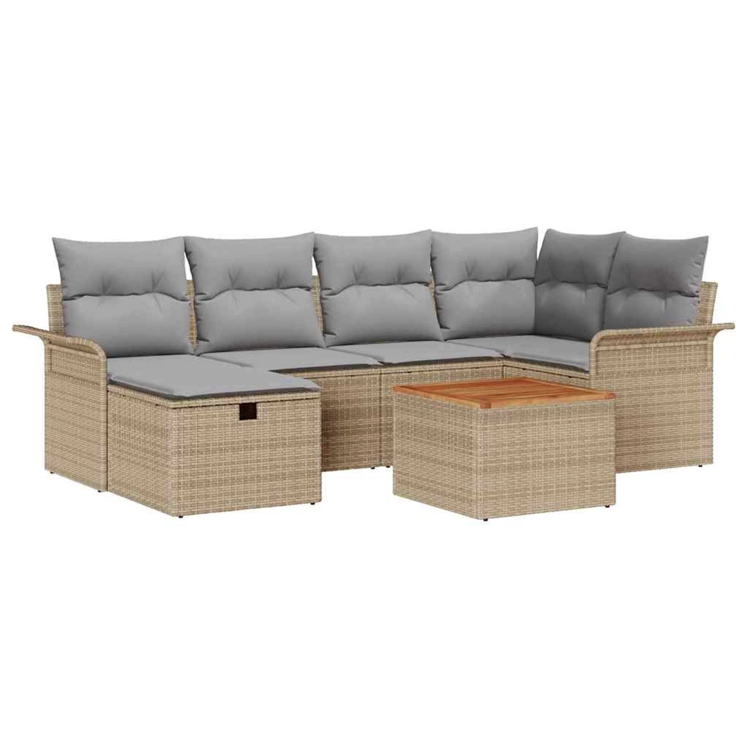 vidaXL Garten-Sofa-Set mit Kissen mit Speicher 7-Tlg Beige Poly Rattan 3359 günstig online kaufen