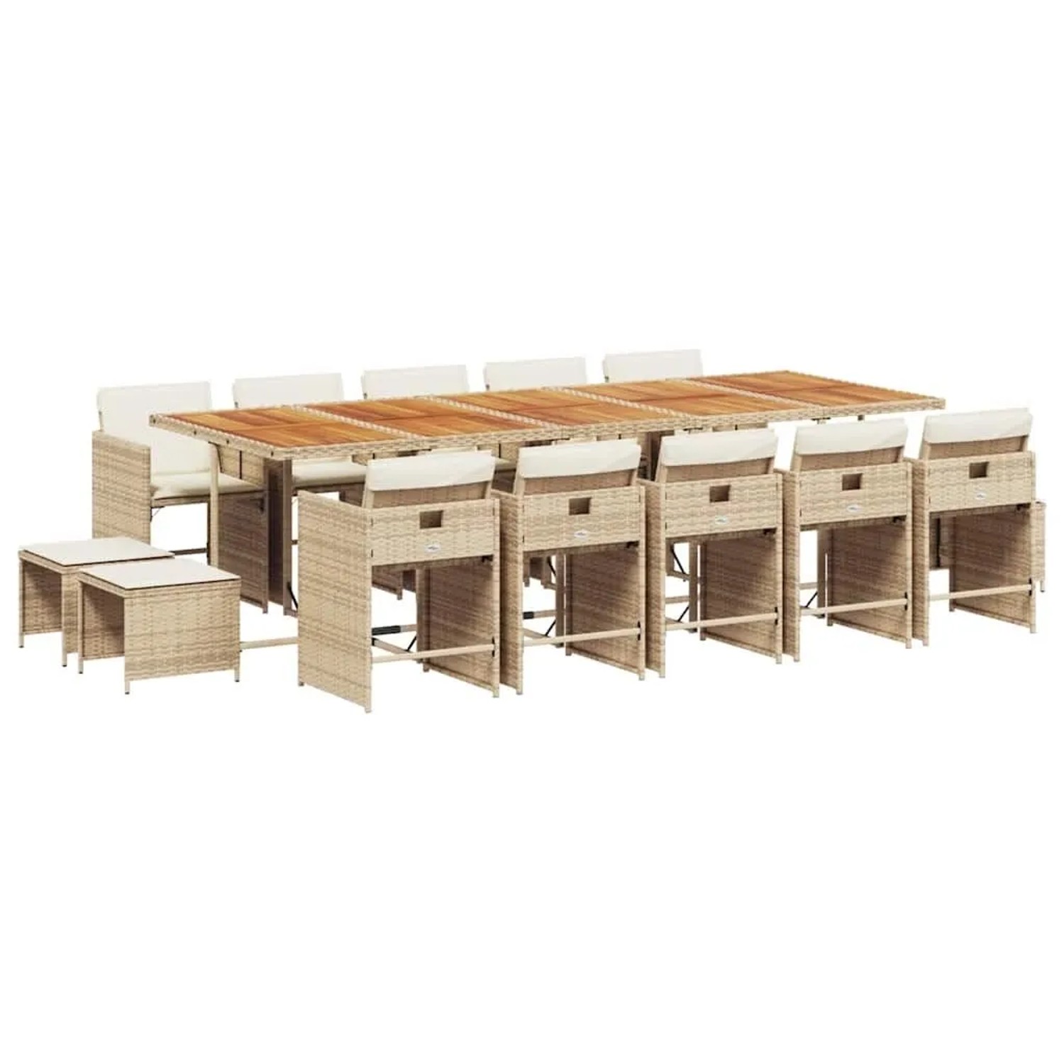 vidaXL 15-Tlg Garten-Essgruppe mit Kissen Beige Poly Rattan 3211180