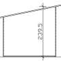 Skizze des Skan Holz Gartenhauses Ostende, Seitenansicht mit Maßangaben.