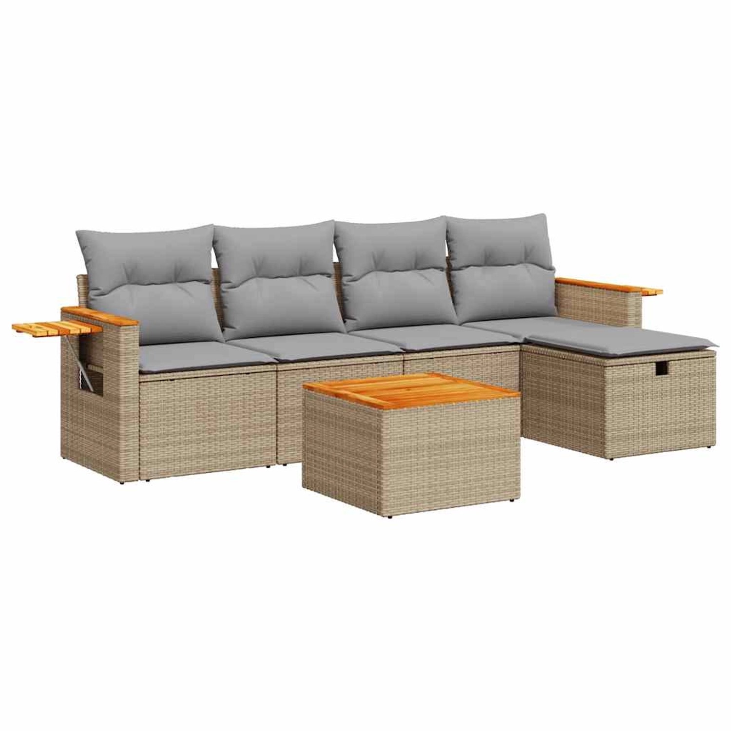 vidaXL 6-Tlg Garten-Sofagarnitur mit Kissen Beige Poly Rattan 3325965 günstig online kaufen