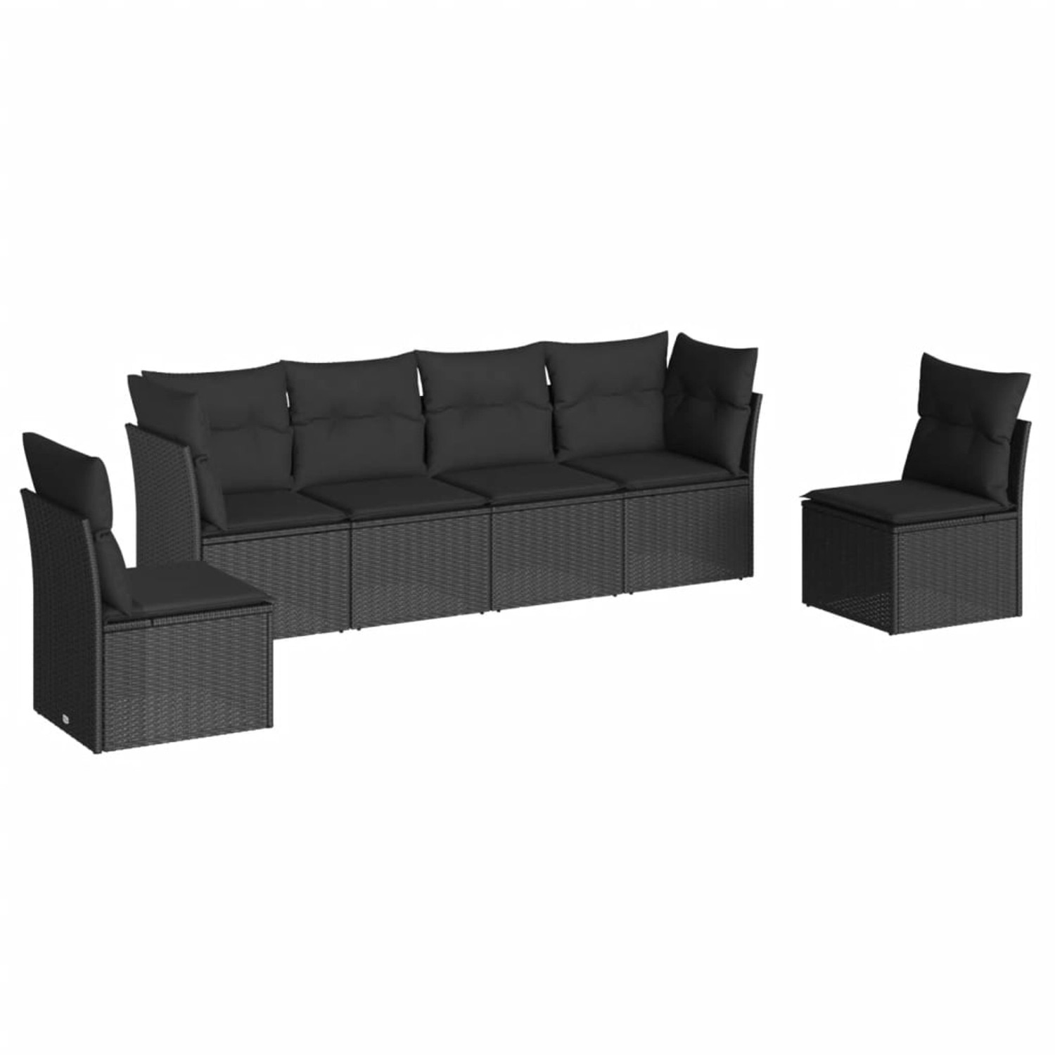 vidaXL 6-tlg Garten-Sofagarnitur mit Kissen Schwarz Poly Rattan Modell 54