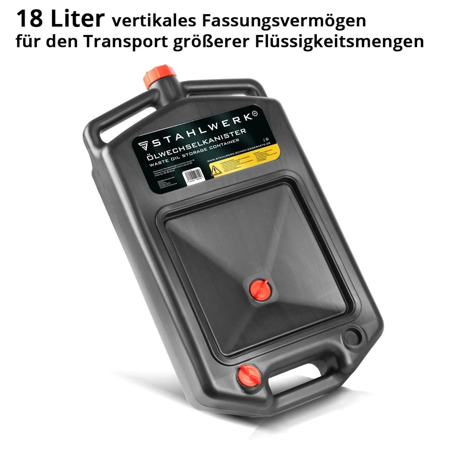 STAHLWERK Ölwechselkanister 18L, schwarz, flaches Design, mit rotem Verschluss. Tragbare Ölauffangwanne für Pkw & Motorrad.