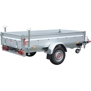 Stema Basic ST 1300-25-13 Autoanhänger mit Motorradtransport-Set, silberfarbene Bordwände, Stützrad.