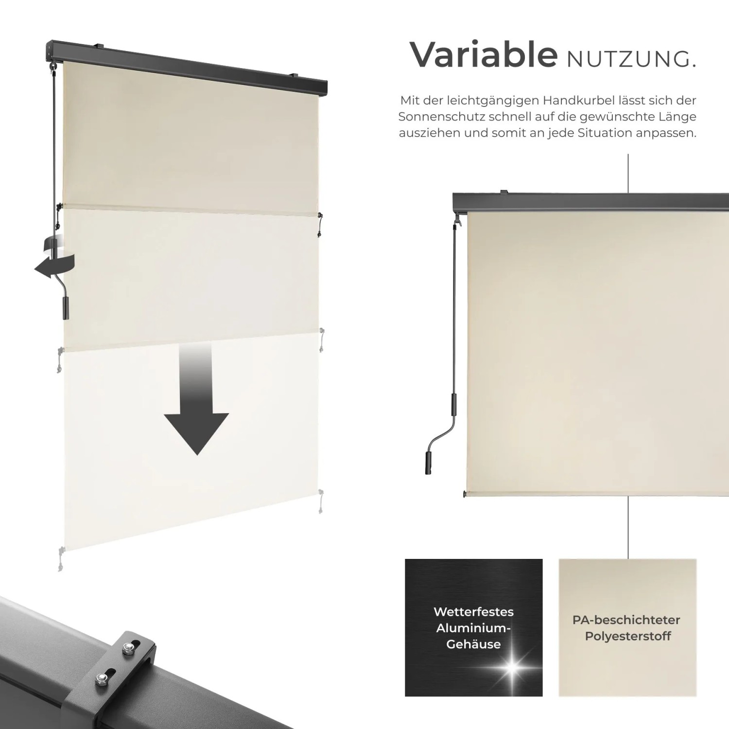 Tectake Senkrechtmarkise Eloise Verschiedene Größen Uv Beständig und Wasserabweisend 120 x 250 cm 10 x 120 x 250 cm Beige_3