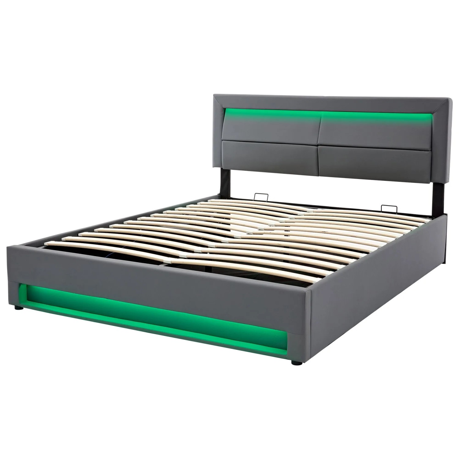 okwish Polsterbett 140x200cm mit USB LED Stauraum Schlafzimmer Grau ohne Matratze