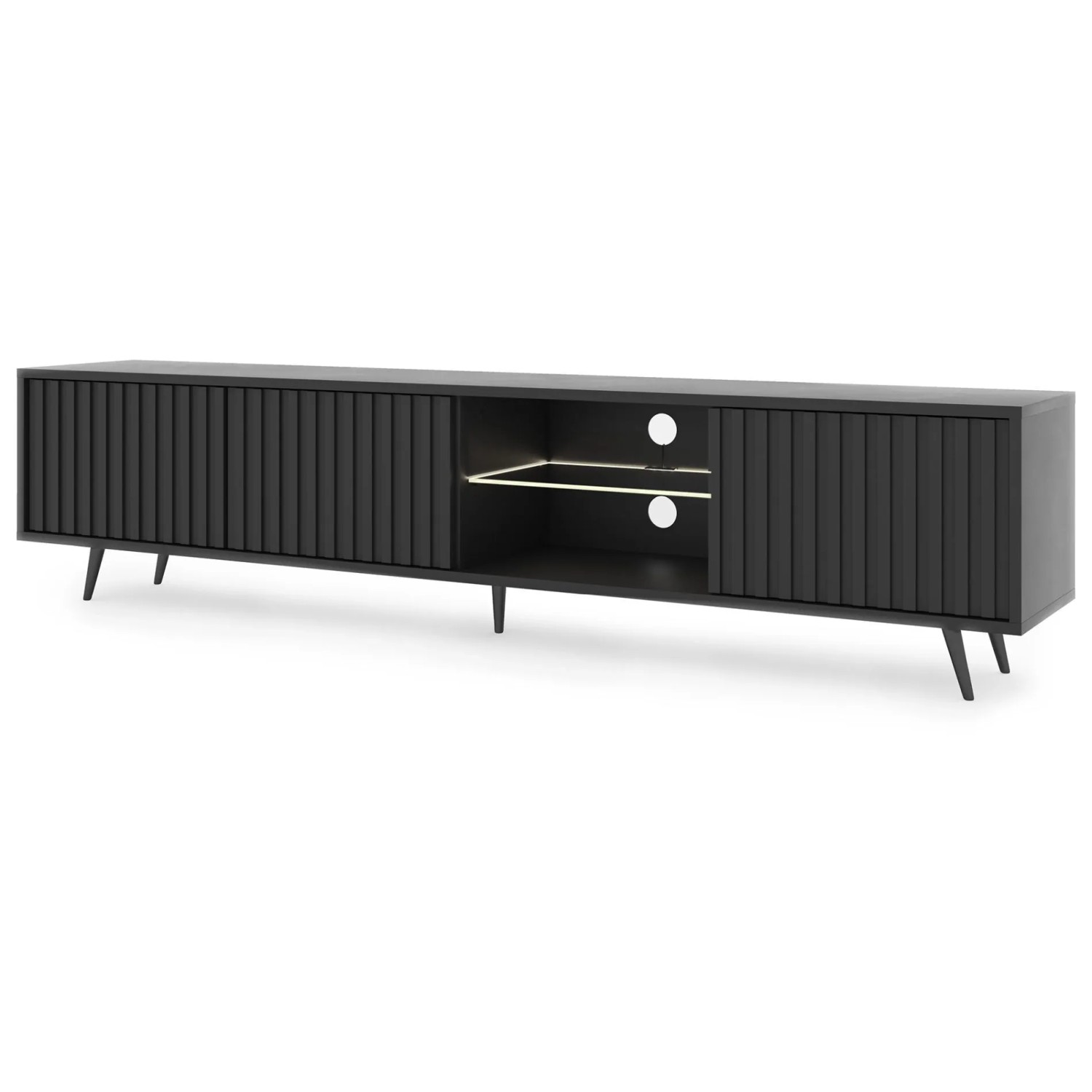 TV-Lowboard Bello 175 cm Schwarz / Lamelle mit LED und Schwarzen Beinen