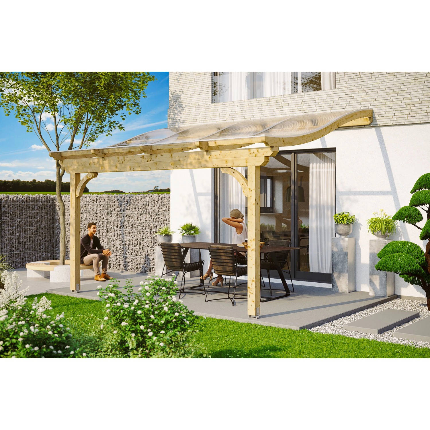 Skan Holz Terrassenüberdachung Verona B x T 434 cm x 389 cm Leimholz Natur