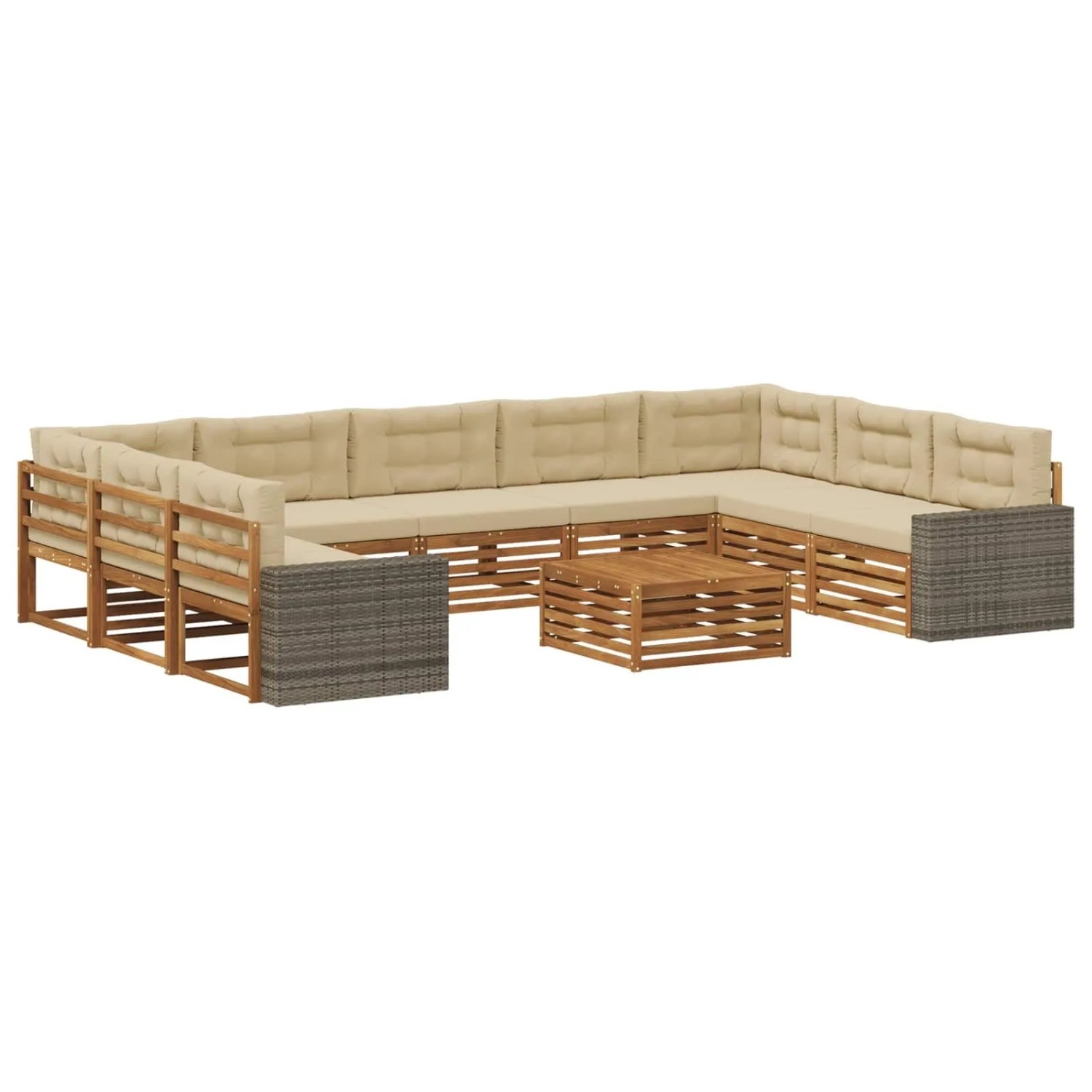 vidaXL Outdoor-Sofagarnitur 10 Stk Natur und Beige Massivholz Akazie 3383881