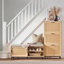 SoBuy Schuhbank FSR154-N mit Sitzfläche und Schuhregal in Natur vor Treppe.