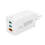 Weißes Hama Schnellladegerät Mini GaN mit 2x USB-C und 1x USB-A, 100W, für Hausautomation.
