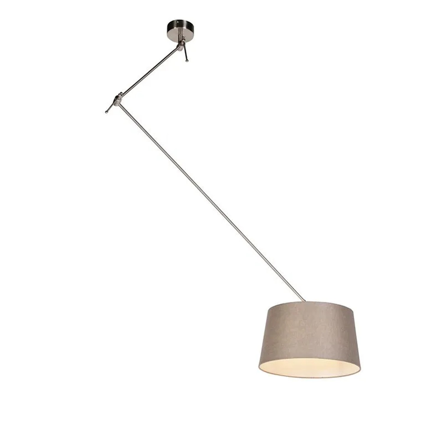 QAZQA Hängelampe mit Leinenschirm Taupe 35 cm Blitz I Stahl