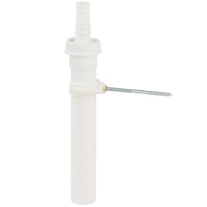 Weißes Kirchhoff Tauchrohr, 44,9 mm, mit Geräteanschluss und Halterung für Siphonverlängerung.