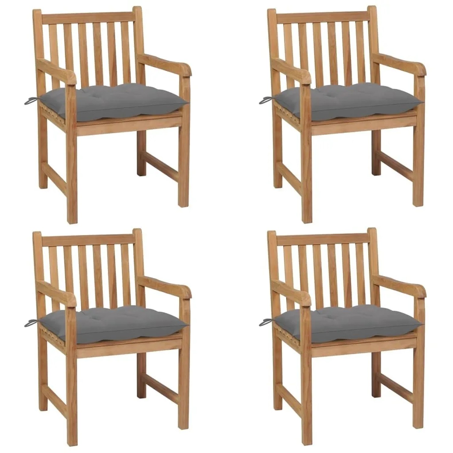 vidaXL Gartenstühle 4 Stk mit Grauen Kissen Massivholz Teak 3073020