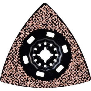 Bosch Starlock AVZ 90 RT2 Karbid-RIFF Platte für Deltaschleifer, Dreieck-Form mit Schleifmittel.