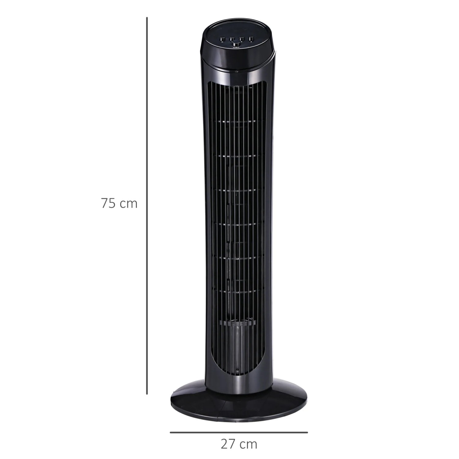 Schwarzer HOMCOM Turmventilator aus Kunststoff, 75 cm hoch, für eine angenehme Kühlung.