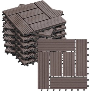 WOLTU WPC Terrassenfliesen in Holzoptik, Coffee, 11 Stück für 1 m² Fläche.