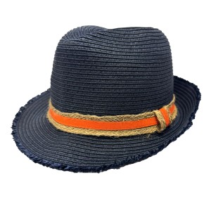 Scheibler Sommerhut Alwin, Gr. 59, blau. Strohhut für Garten & Freizeit mit orangefarbenem Band.