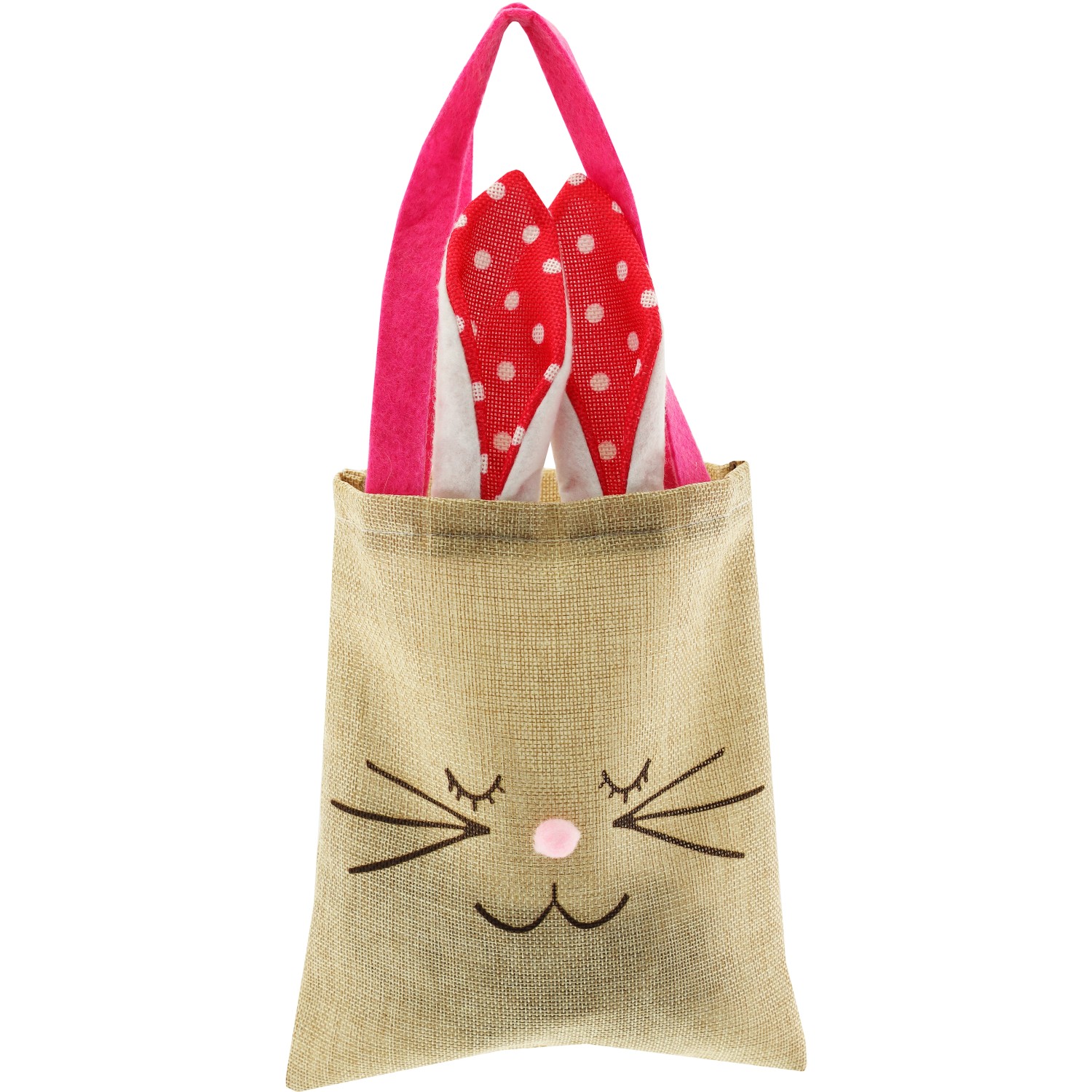 Stofftasche Osterhasenmotiv Natur-Pink 20 cm x 23 cm