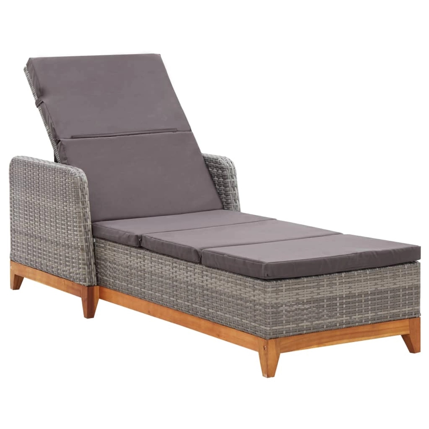 vidaXL Sonnenliege Poly Rattan und Massivholz Akazie Grau 46013