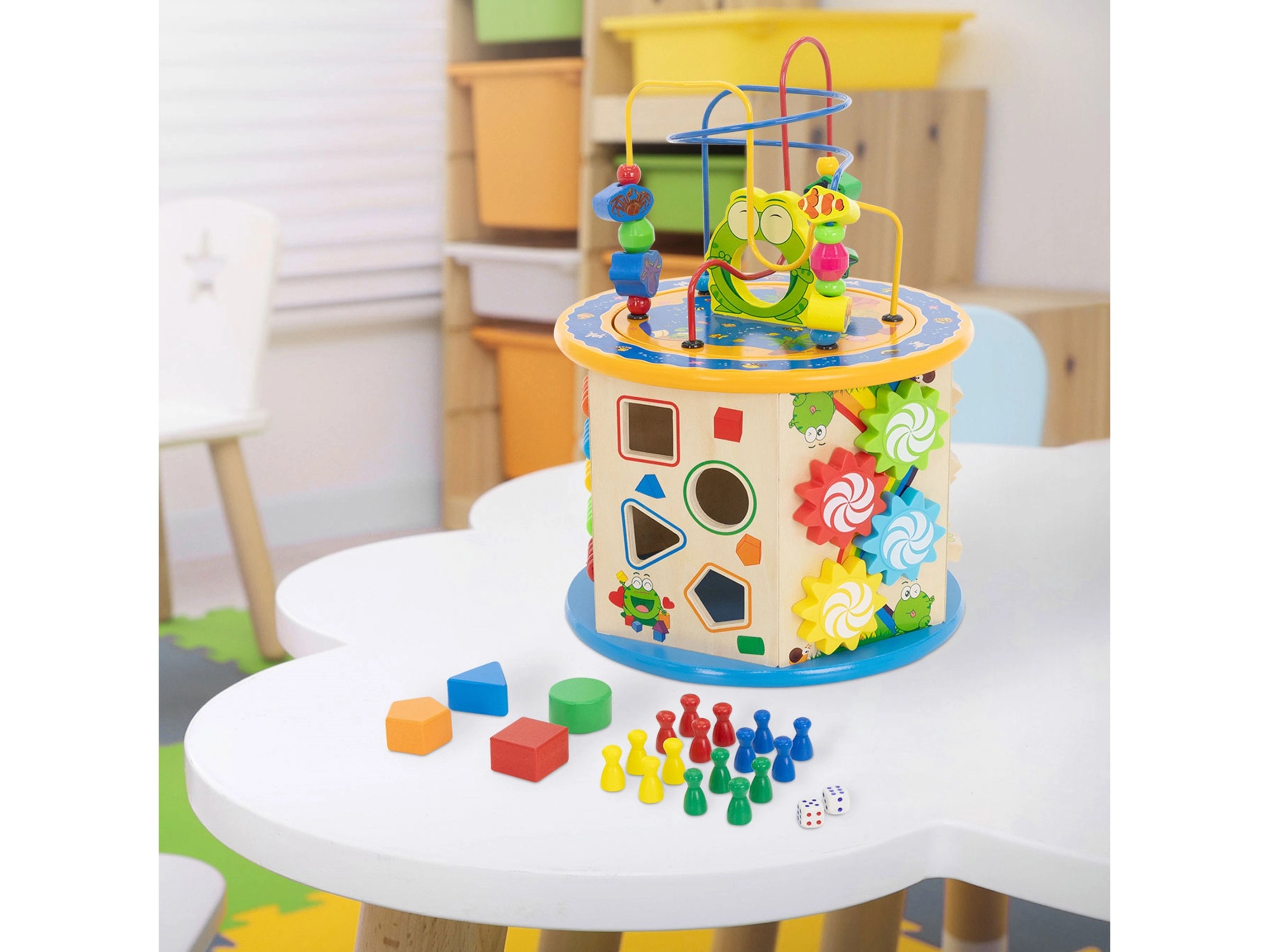 WRQIOO Motorikwürfel Aus Holz - 8-in-1 Lernspielzeug Ab 1 Jahr