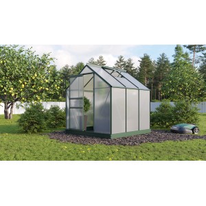 Vitavia Gewächshaus Planet 3800 mit Hohlkammerplatten (HKP) im Garten.